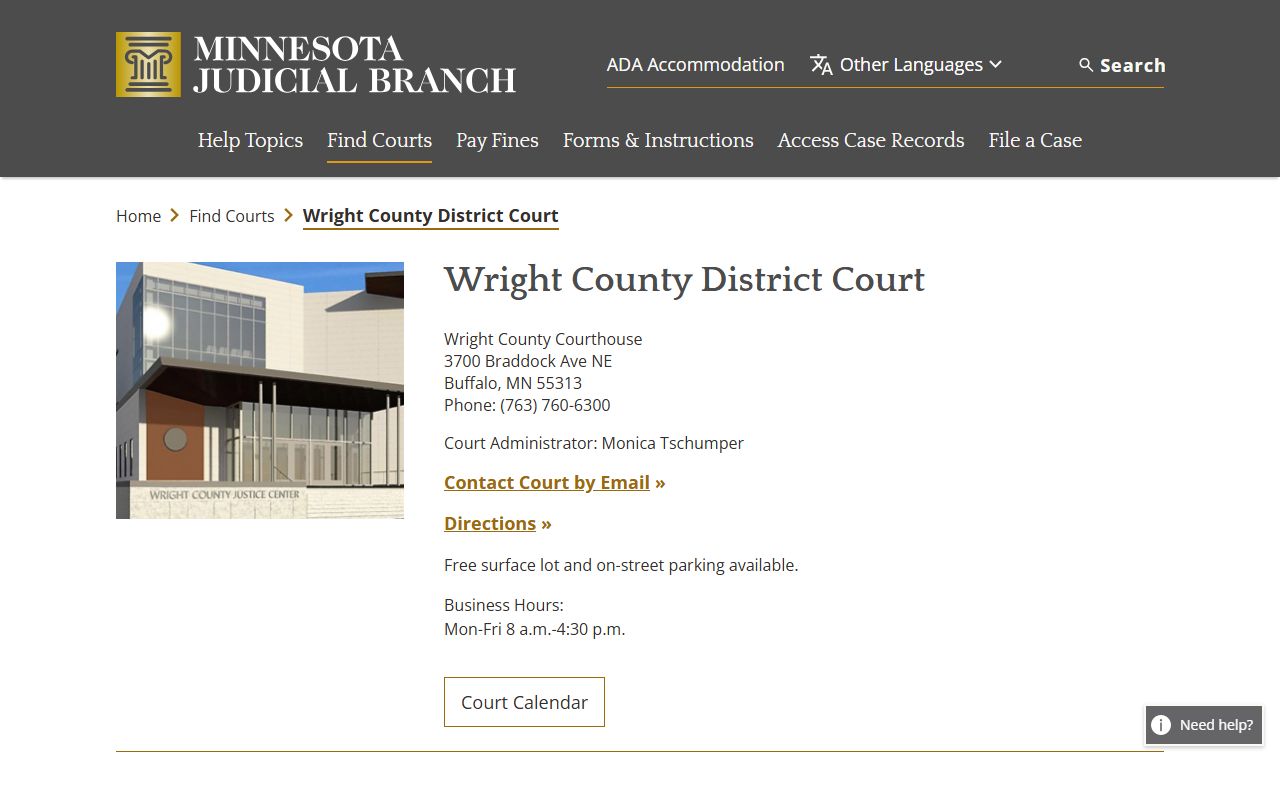 Wright County court records after jail arrest district court page