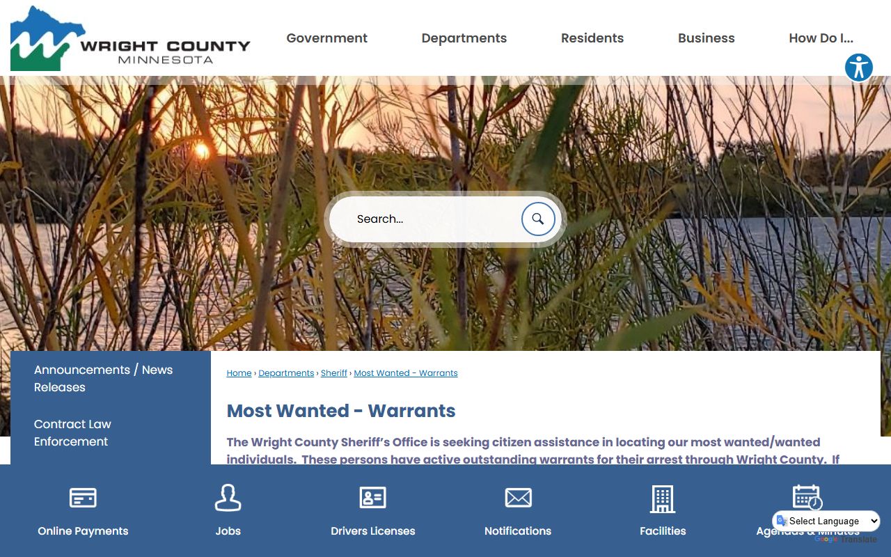 Wright County court arrest records active warrants page